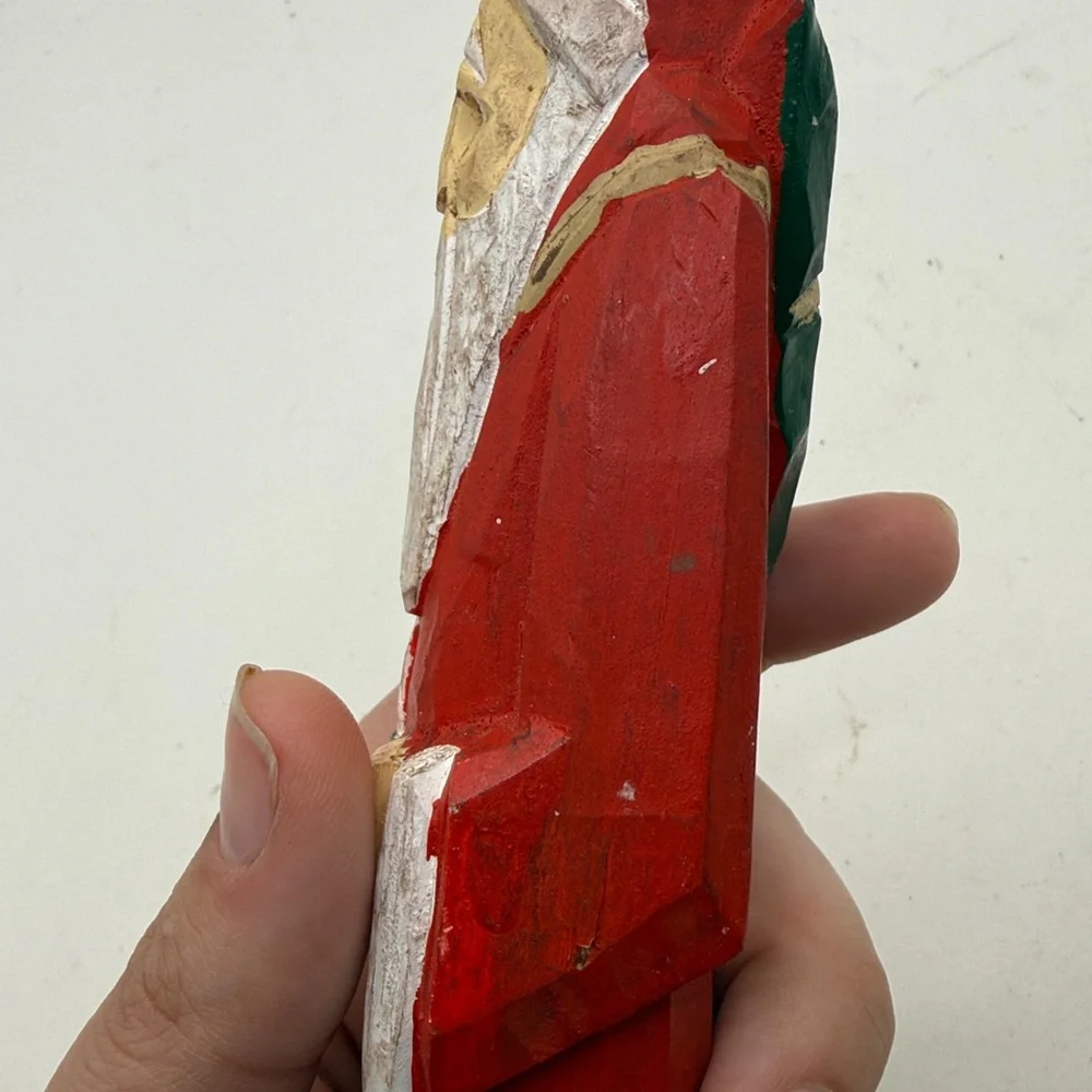Vintage Carved Painted Wooden Santa Claus Figurine Decor Collectible Folk Art